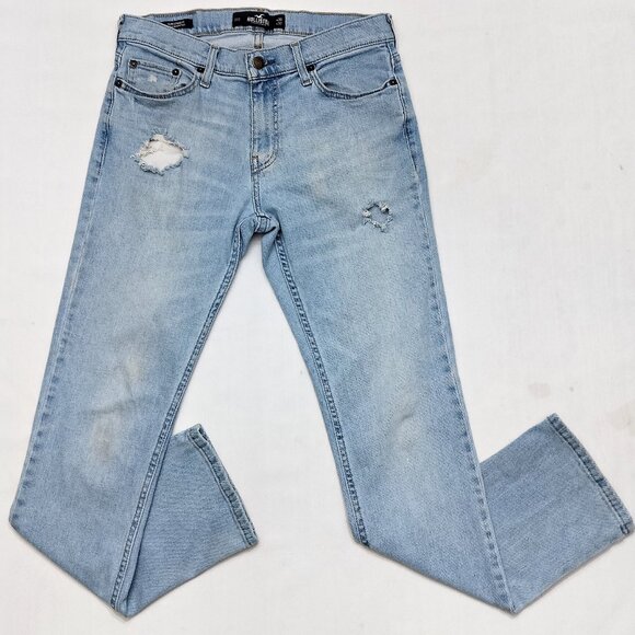 HOLLISTER Distressed Jeans Slim Straight Epic Flex Light Wash Denim Mens 30 x 32 - Picture 13 of 13